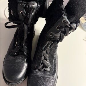Diane Von Furstenberg Black Textured Combat Boots